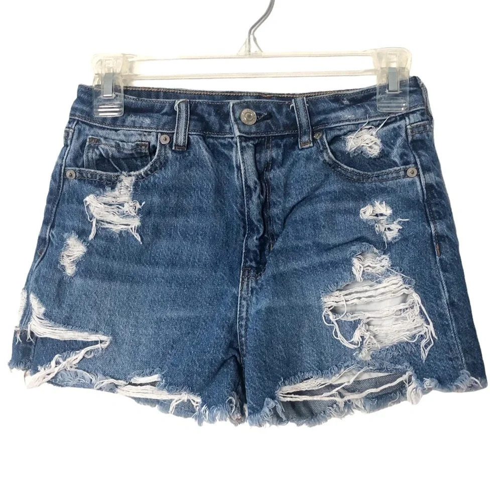 American Eagle High Waisted Distressed Jean Shorts 0